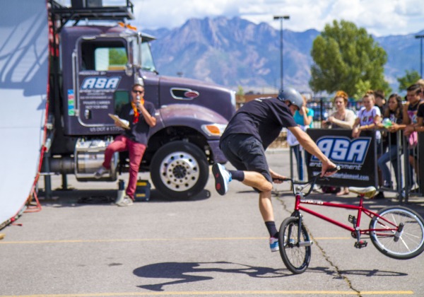 BMX performers entertain the crowd at the Anti-Bullying Assembly on Friday, September 5.