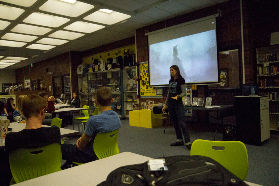 International Bestseller Author Lauren Kate answers students questions in the Media Center on November 10.