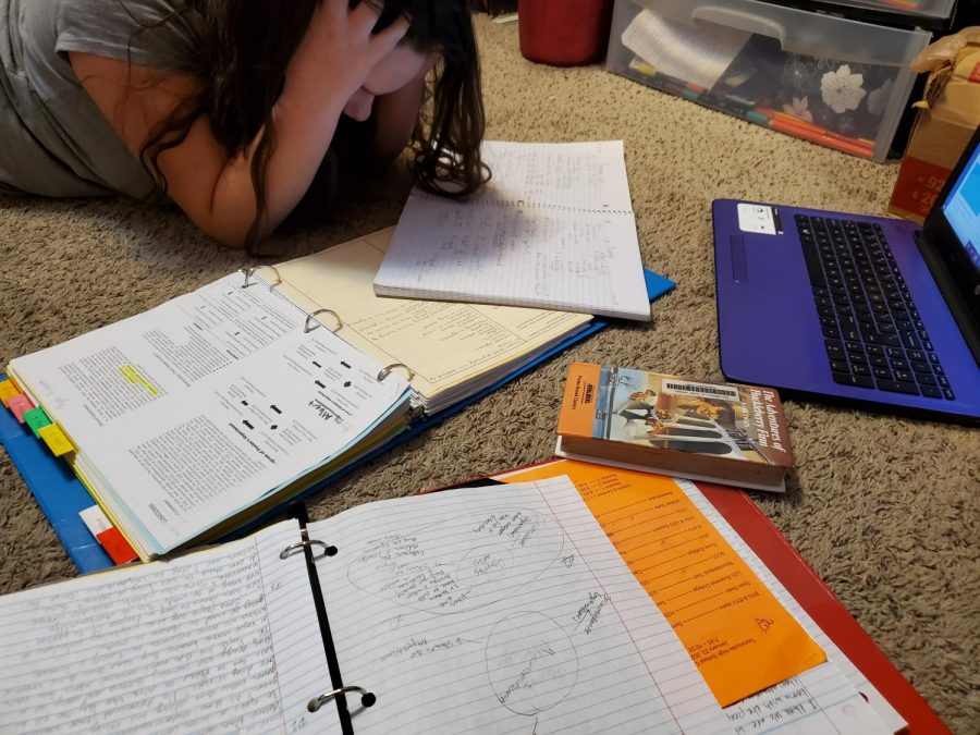 7th+grader+Saphira+Wilkinson+shown+stressing+over+the+amount+of+homework+she+has+to+complete+for+her+classes.