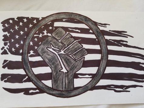Picture of Black Lives Matter symbol over the American Flag.